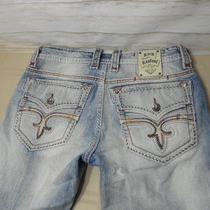 ROCK REVIVAL ECTON BOOT 34 x 33 Men Blue Jeans Faux Flap Pocket Stretch Denim